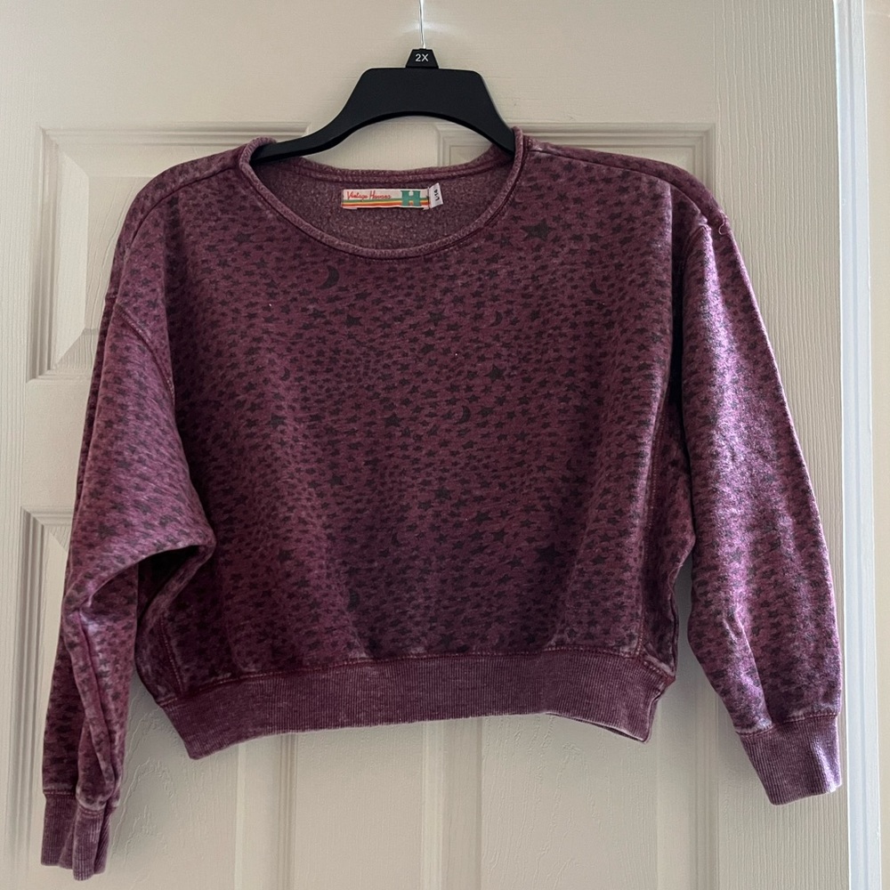 ⭐️EUC - Vintage Havana Heathered Burgundy Stars & moon Sweatshirt Girl's Size L